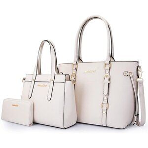 Women’s Beige 3PCS Purses Tote Wallet & Shoulder Satchel Handbags Set